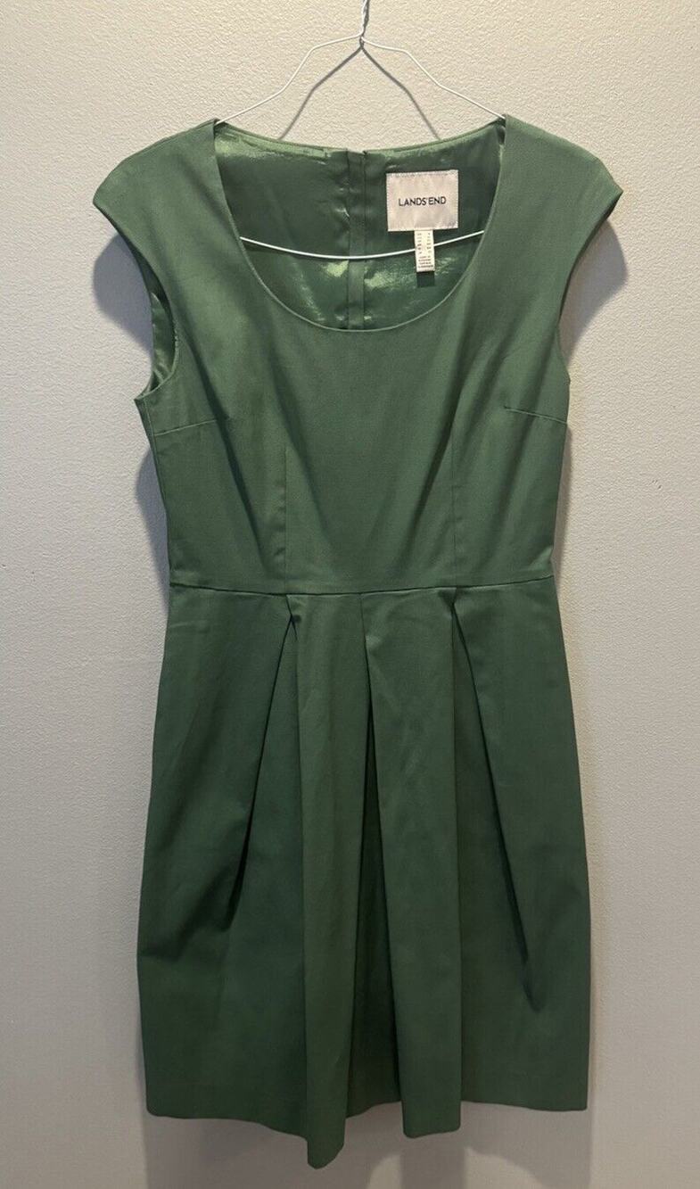 Lands End Women’s Green Pleated Knee Length Dress Size 8
